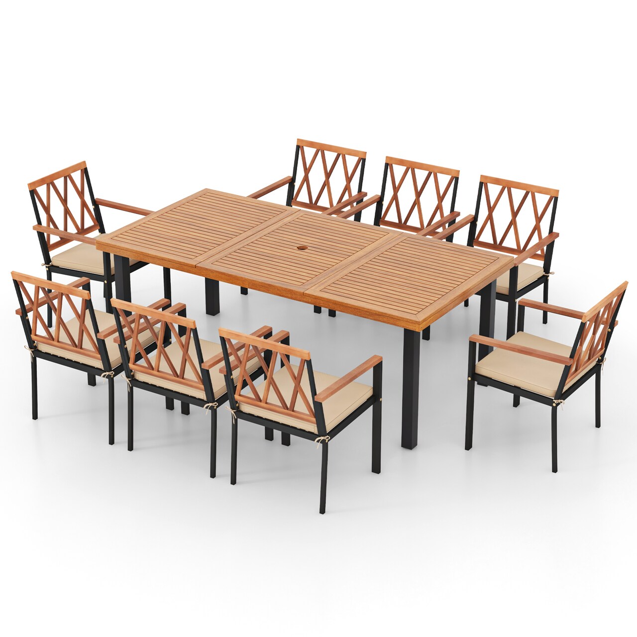 9-Piece Outdoor Dining Set with 8 Cushioned Armchairs & Acacia Wood Table